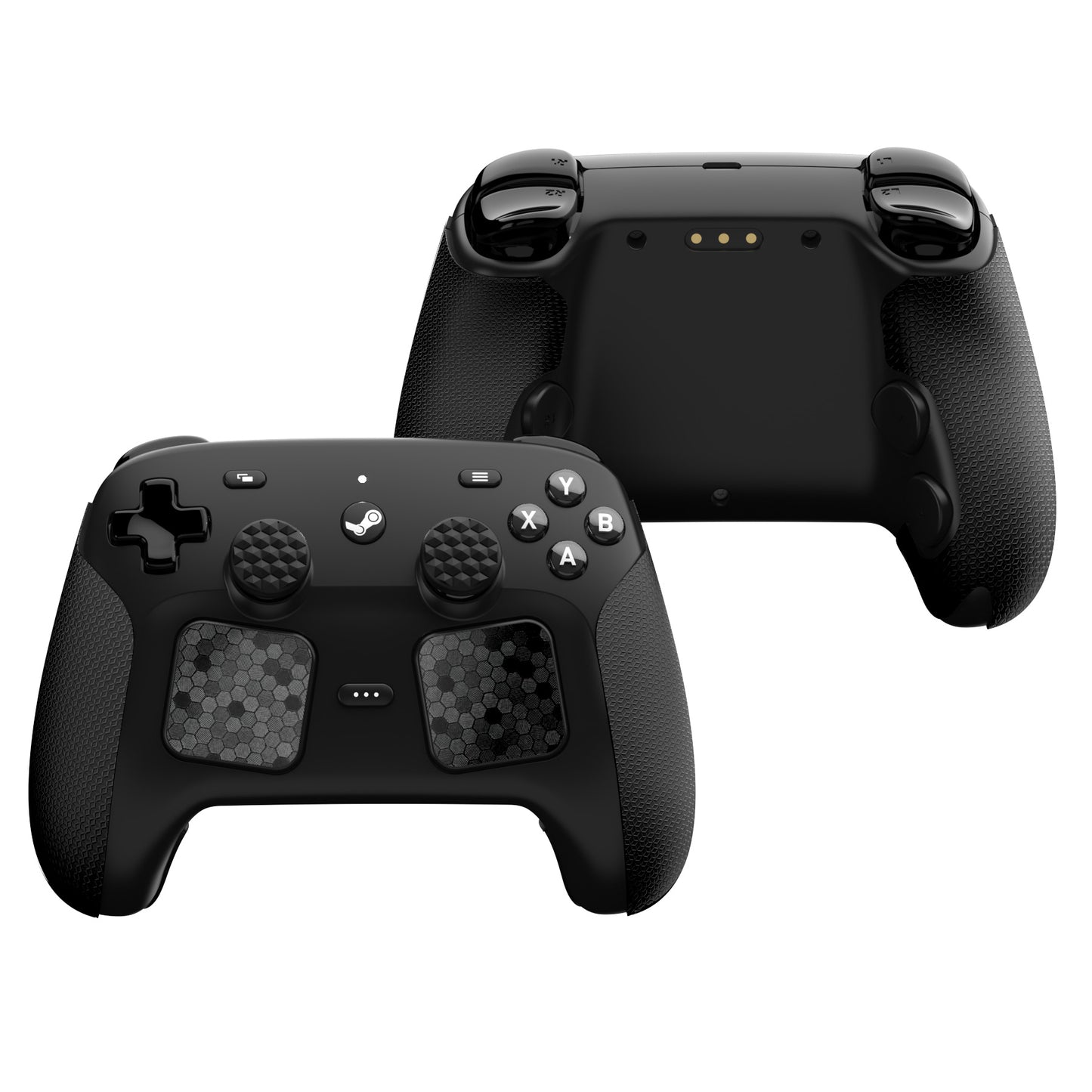 PlayVital Steam Controller 2 用 六角ダイヤテクスチャ グリップステッカーセット 滑り止めPUグリップスキン タッチパッドステッカー・サムスティックグリップ付き【ブラック】