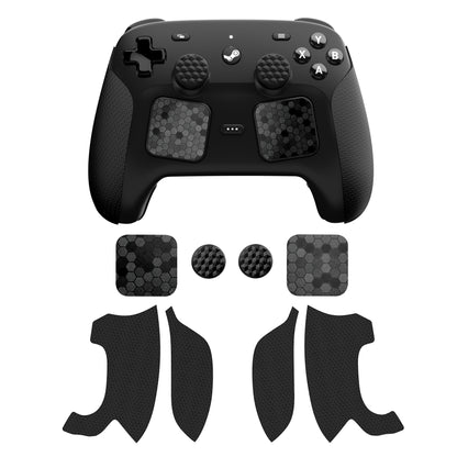 PlayVital Steam Controller 2 用 六角ダイヤテクスチャ グリップステッカーセット 滑り止めPUグリップスキン タッチパッドステッカー・サムスティックグリップ付き【ブラック】