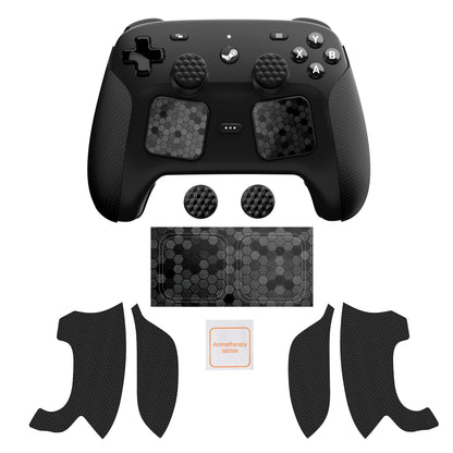 PlayVital Steam Controller 2 用 六角ダイヤテクスチャ グリップステッカーセット 滑り止めPUグリップスキン タッチパッドステッカー・サムスティックグリップ付き【ブラック】