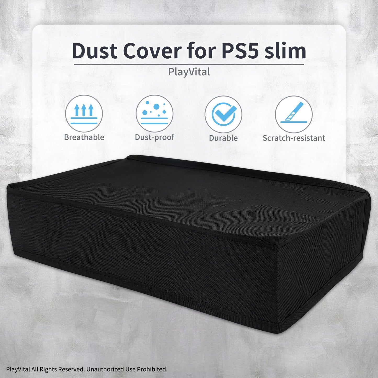 PlayVital Horizontal Dust Cover for ps5 Slim Digital Edition(The New Smaller Design), Black Dust Proof Protector Waterproof Cover Sleeve for ps5 Slim Console - RTKPFM001 PlayVital