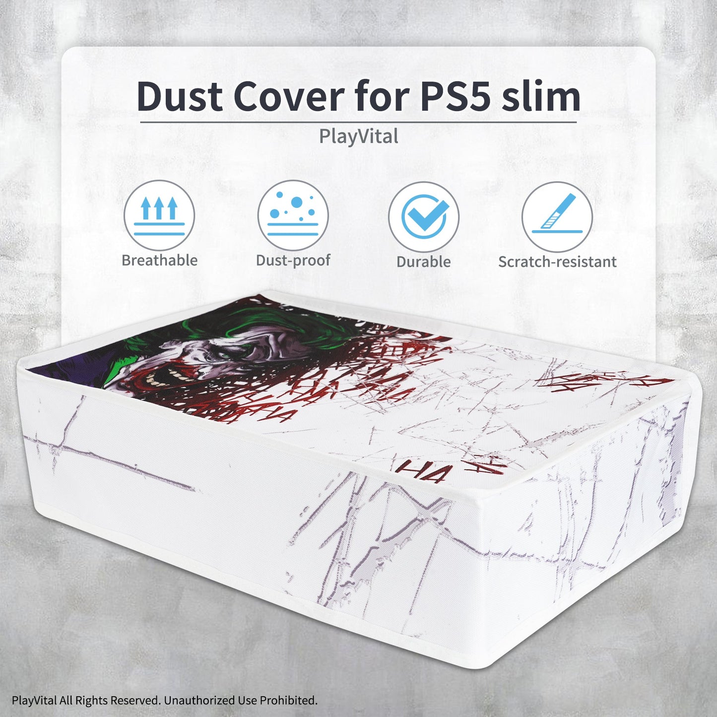 PlayVital Horizontal Dust Cover for ps5 Slim Disc Edition(The New Smaller Design), Nylon Dust Proof Protector Waterproof Cover Sleeve for ps5 Slim Console - Clown Hahaha - HUYPFH002 PlayVital