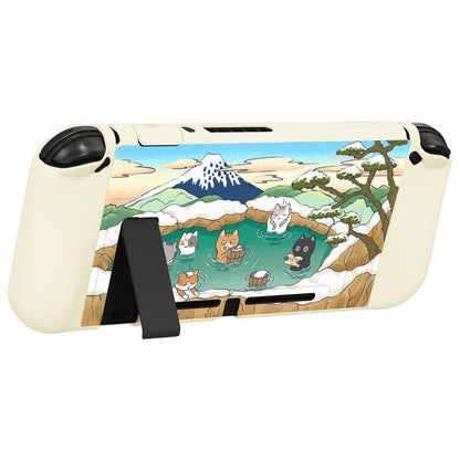 PlayVital ZealProtect Soft Protective Case for Nintendo Switch, Flexible Cover for Switch with Tempered Glass Screen Protector & Thumb Grips & ABXY Direction Button Caps - Hot Spring Kitties - RNSYV6047 playvital