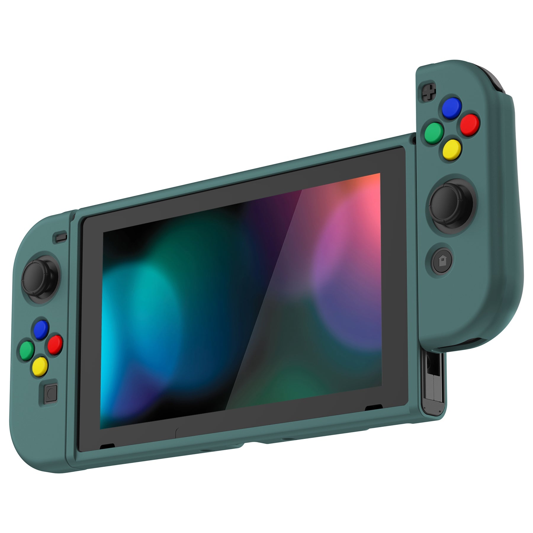 PlayVital Hunter Green Protective Case for NS Switch, Soft TPU Slim Case Cover for NS Switch Console with Colorful ABXY Direction Button Caps - NTU6036G2 PlayVital