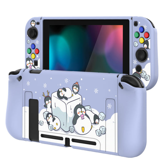 PlayVital ICY Cube Penguin Protective Case for NS, Soft TPU Slim Case Cover for NS Console with Colorful ABXY Direction Button Caps - NTU6023G2 PlayVital