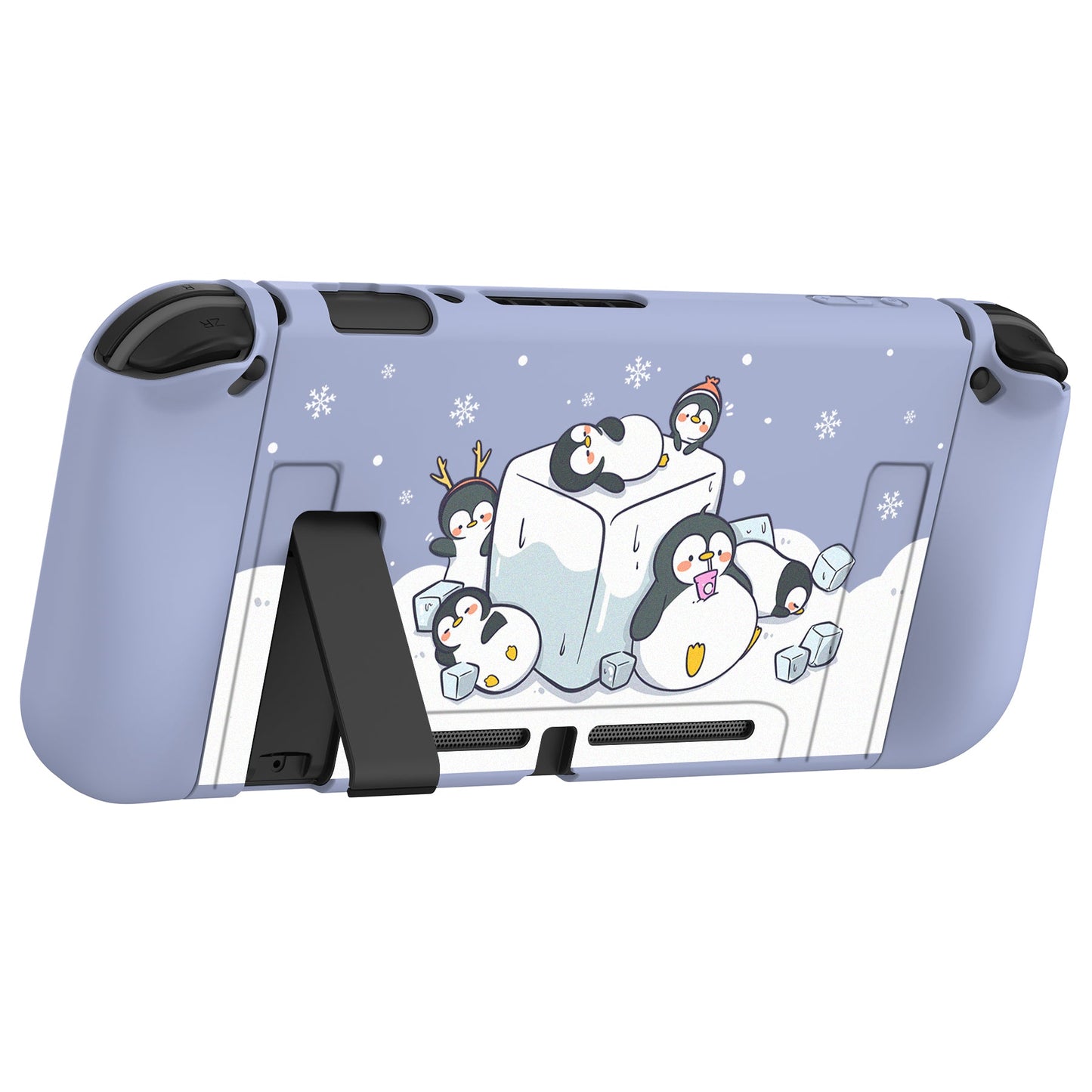 PlayVital ICY Cube Penguin Protective Case for NS, Soft TPU Slim Case Cover for NS Console with Colorful ABXY Direction Button Caps - NTU6023G2 PlayVital