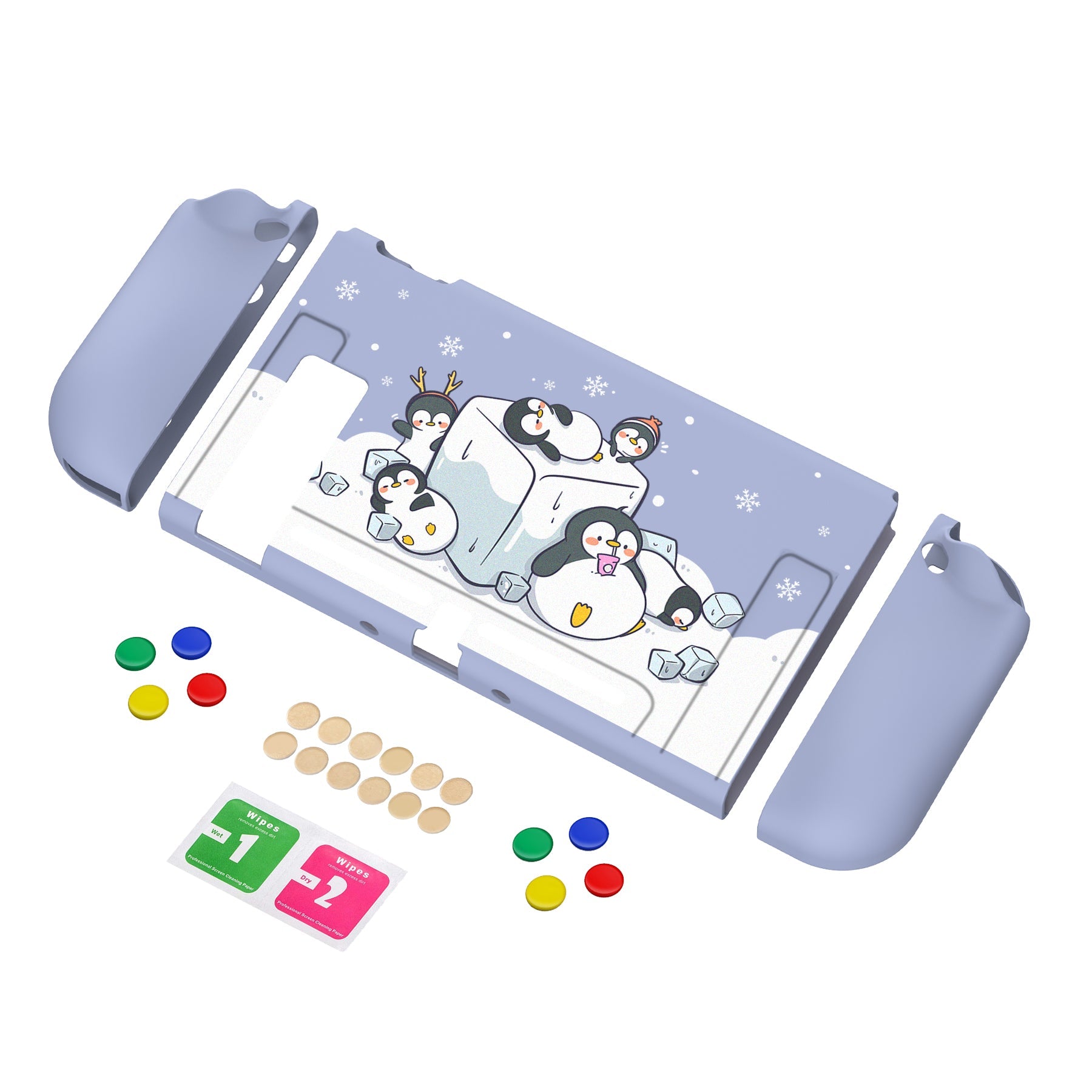 PlayVital ICY Cube Penguin Protective Case for NS, Soft TPU Slim Case Cover for NS Console with Colorful ABXY Direction Button Caps - NTU6023G2 PlayVital