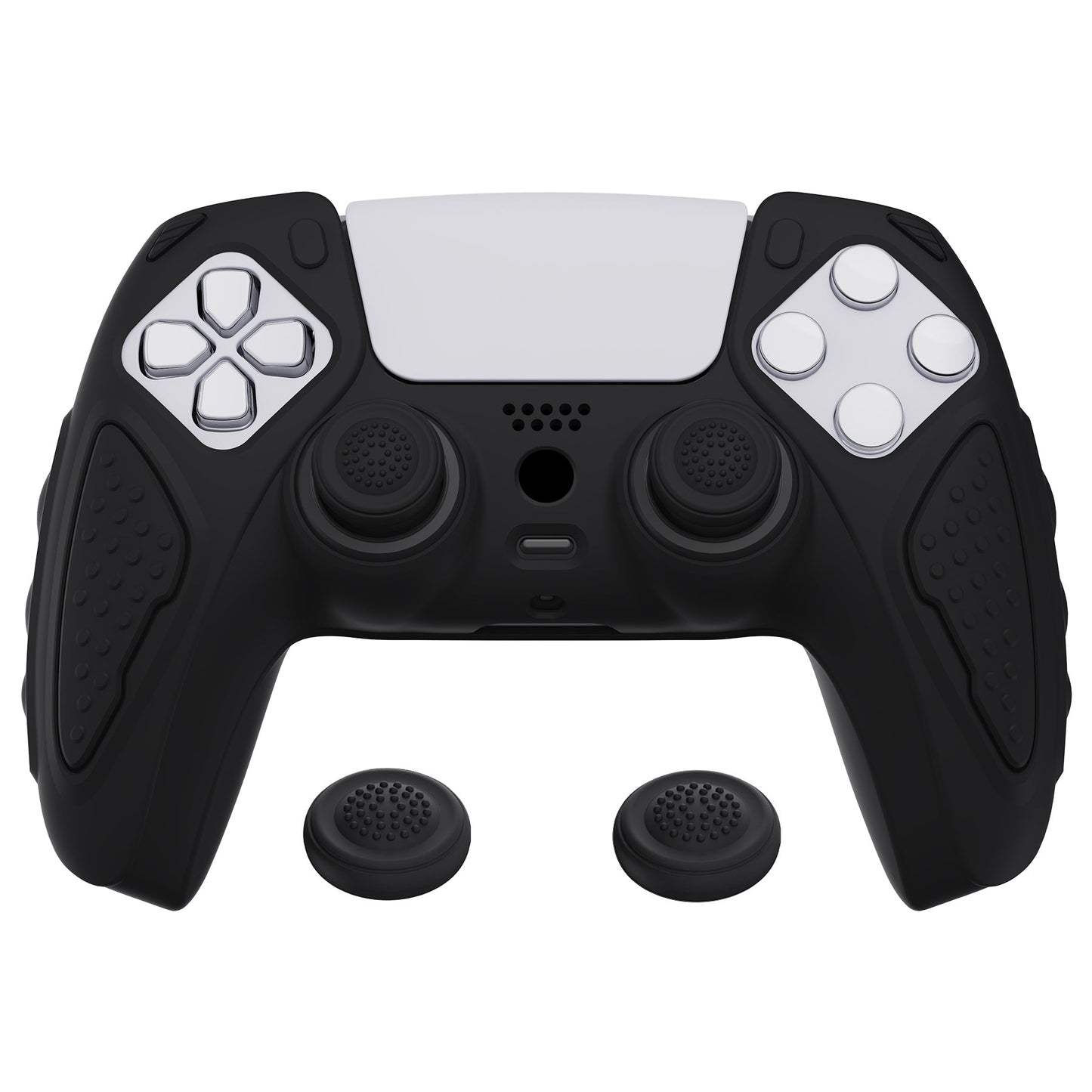 PlayVital Knight Edition Anti-Slip Silicone Cover Skin with Thumb Grip Caps for PS5 Wireless Controller - Black - QSPF001 PlayVital