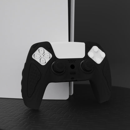 PlayVital Knight Edition Anti-Slip Silicone Cover Skin with Thumb Grip Caps for PS5 Wireless Controller - Black - QSPF001 PlayVital