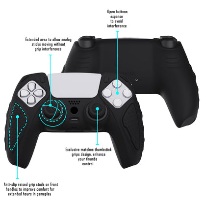 PlayVital Knight Edition Anti-Slip Silicone Cover Skin with Thumb Grip Caps for PS5 Wireless Controller - Black - QSPF001 PlayVital