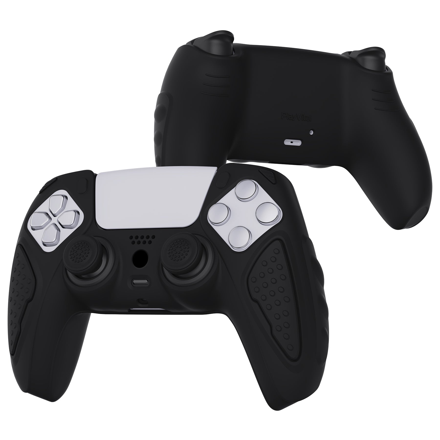 PlayVital Knight Edition Anti-Slip Silicone Cover Skin with Thumb Grip Caps for PS5 Wireless Controller - Black - QSPF001 PlayVital