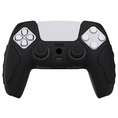 PlayVital Knight Edition Anti-Slip Silicone Cover Skin with Thumb Grip Caps for PS5 Wireless Controller - Black - QSPF001 PlayVital