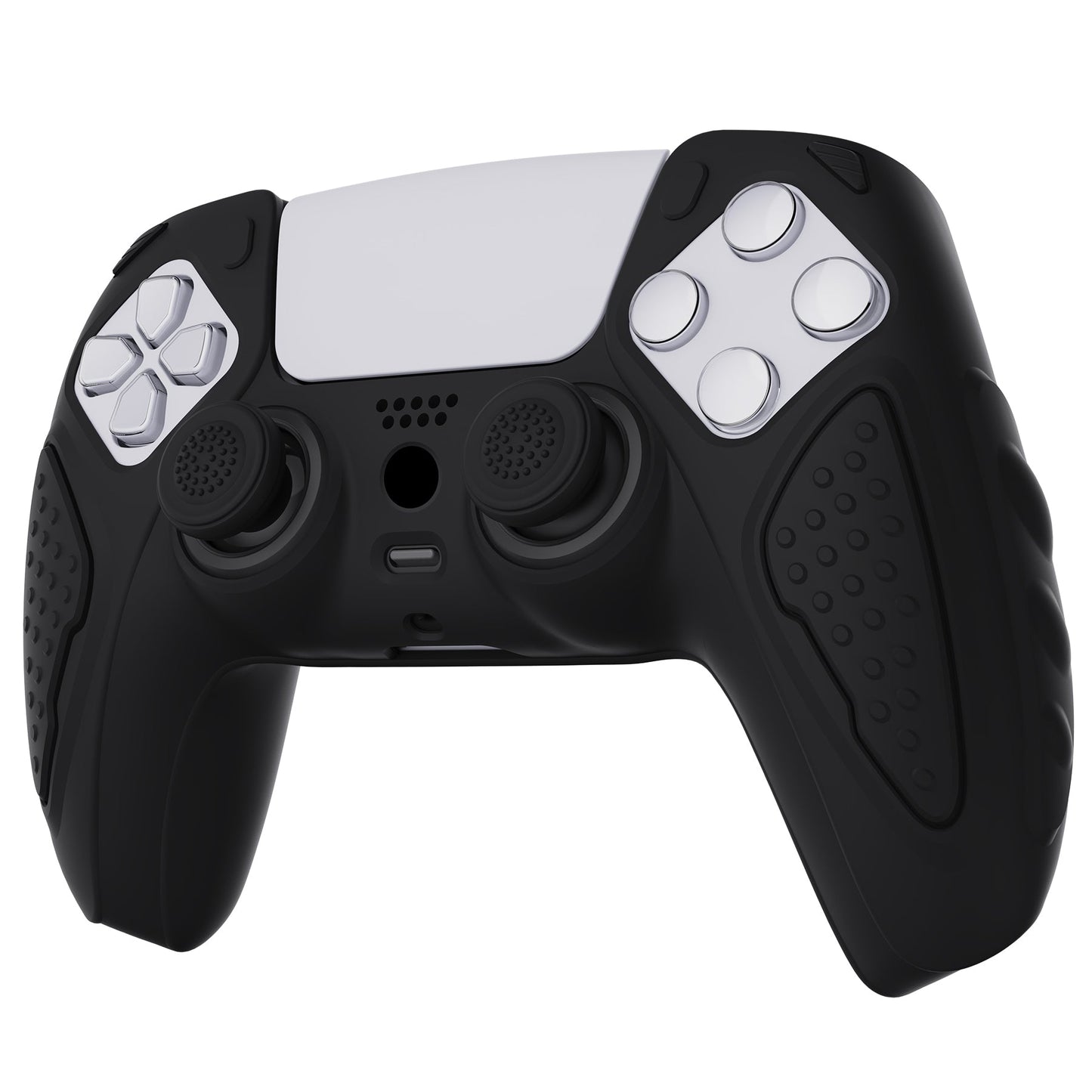 PlayVital Knight Edition Anti-Slip Silicone Cover Skin with Thumb Grip Caps for PS5 Wireless Controller - Black - QSPF001 PlayVital