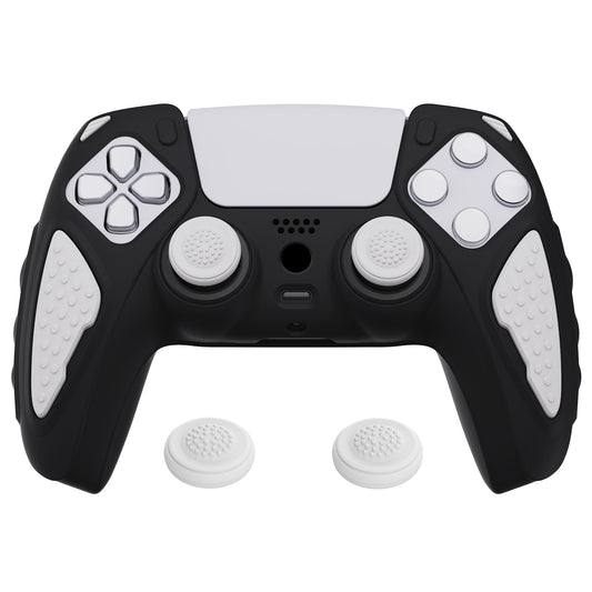 PlayVital Knight Edition Anti-Slip Silicone Cover Skin with Thumb Grip Caps for PS5 Wireless Controller - Black & White - QSPF002 PlayVital