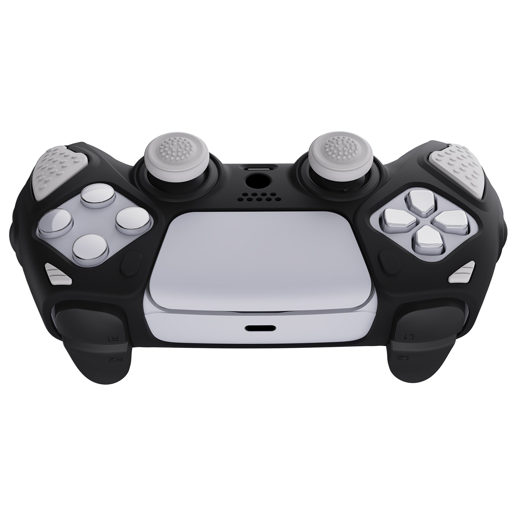 PlayVital Knight Edition Anti-Slip Silicone Cover Skin with Thumb Grip Caps for PS5 Wireless Controller - Black & White - QSPF002 PlayVital