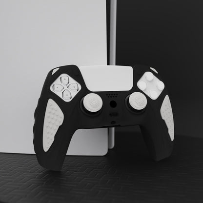 PlayVital Knight Edition Anti-Slip Silicone Cover Skin with Thumb Grip Caps for PS5 Wireless Controller - Black & White - QSPF002 PlayVital