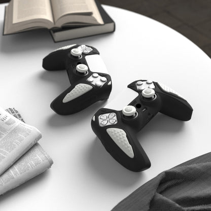 PlayVital Knight Edition Anti-Slip Silicone Cover Skin with Thumb Grip Caps for PS5 Wireless Controller - Black & White - QSPF002 PlayVital