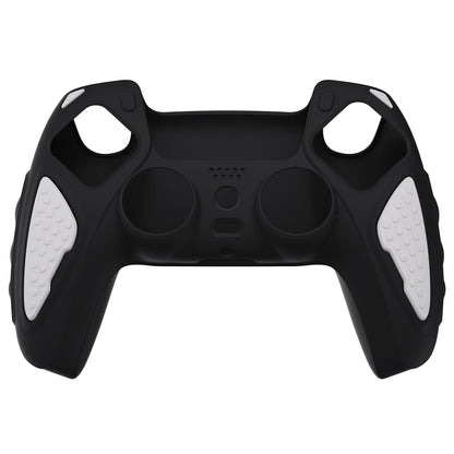 PlayVital Knight Edition Anti-Slip Silicone Cover Skin with Thumb Grip Caps for PS5 Wireless Controller - Black & White - QSPF002 PlayVital