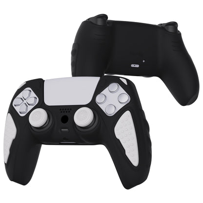 PlayVital Knight Edition Anti-Slip Silicone Cover Skin with Thumb Grip Caps for PS5 Wireless Controller - Black & White - QSPF002 PlayVital