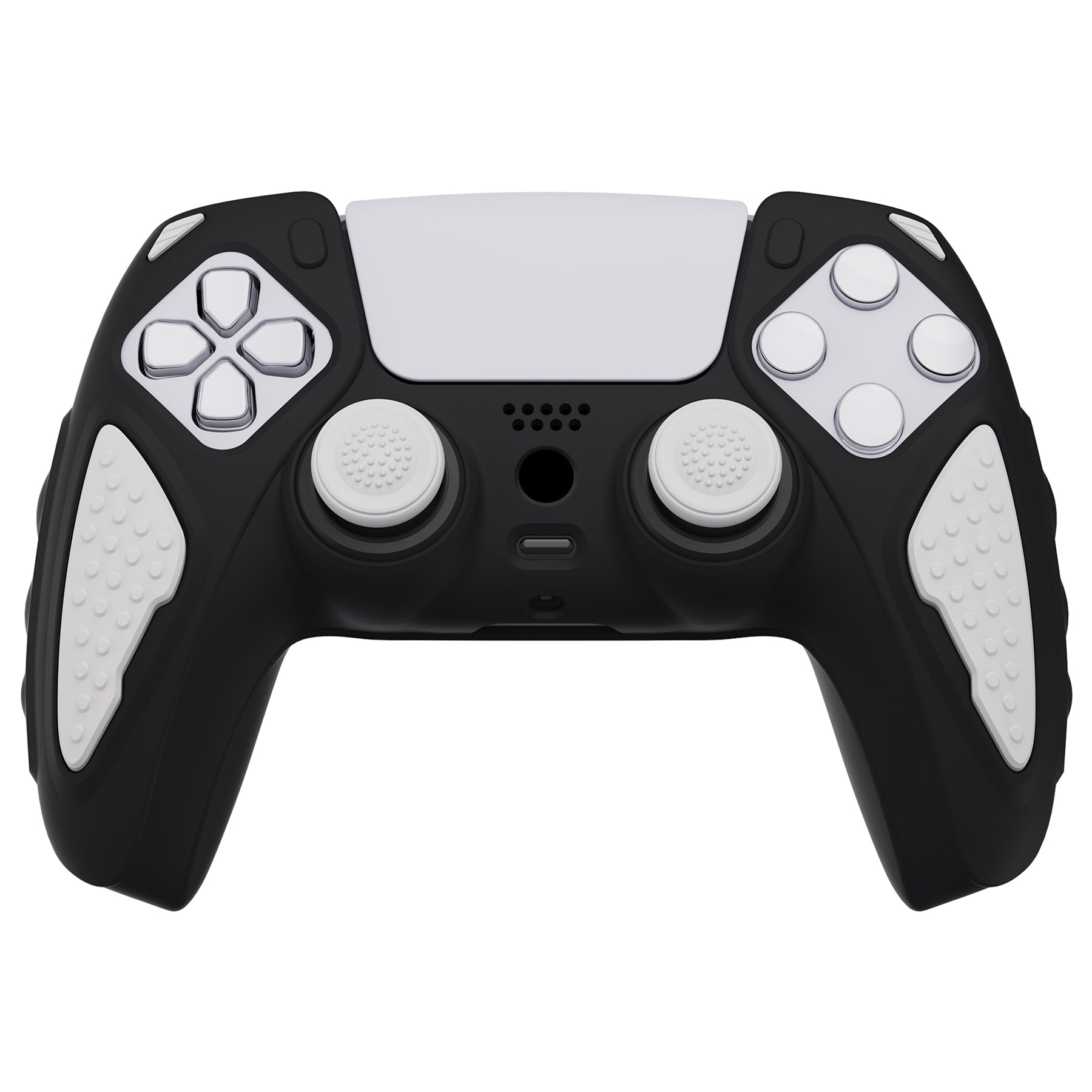 PlayVital Knight Edition Anti-Slip Silicone Cover Skin with Thumb Grip Caps for PS5 Wireless Controller - Black & White - QSPF002 PlayVital