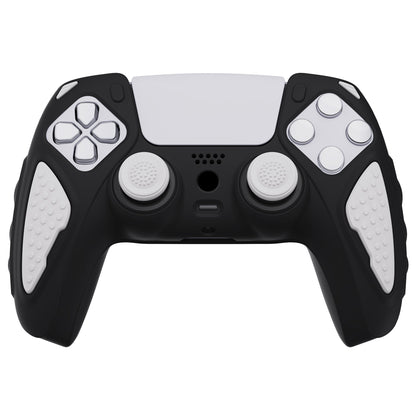 PlayVital Knight Edition Anti-Slip Silicone Cover Skin with Thumb Grip Caps for PS5 Wireless Controller - Black & White - QSPF002 PlayVital