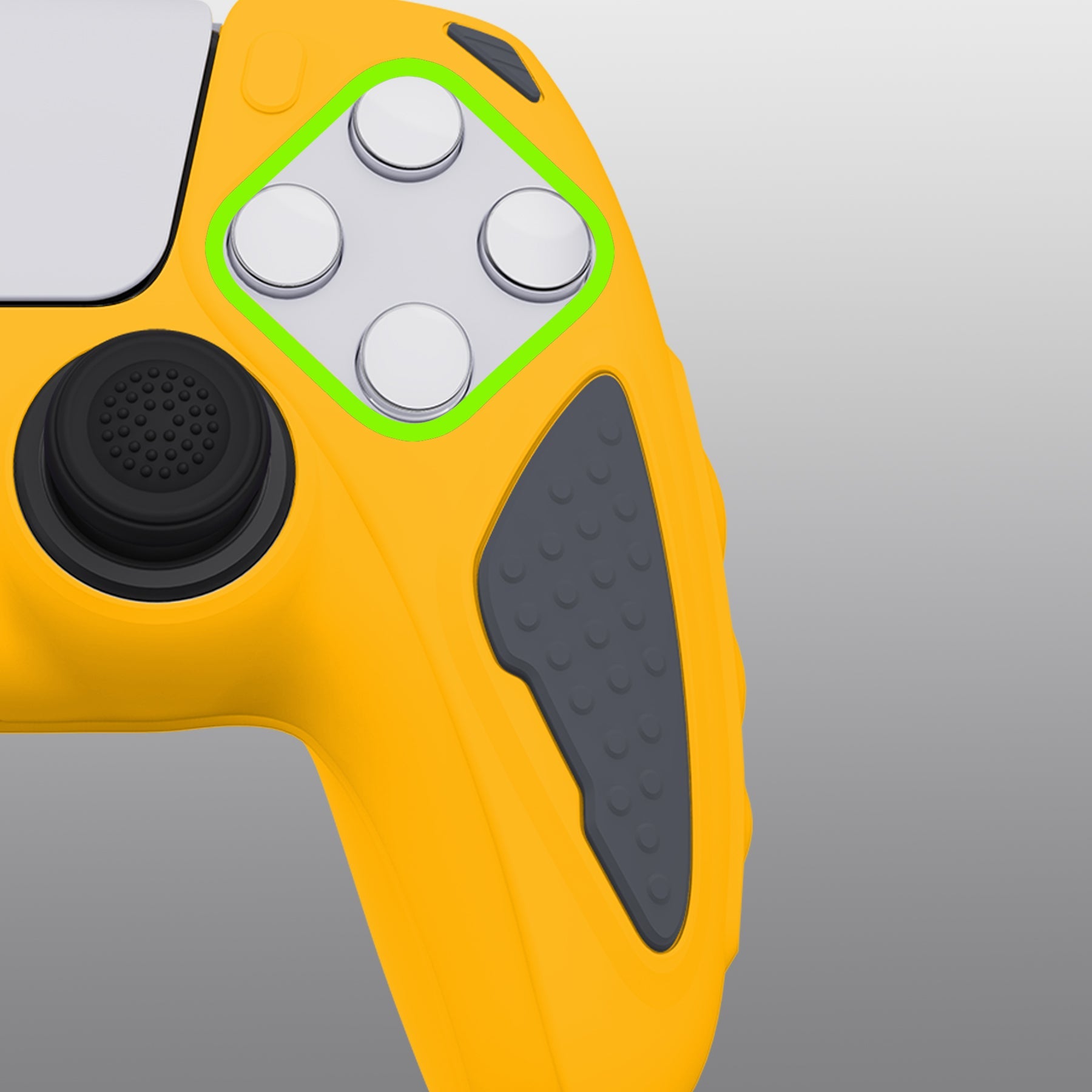 PlayVital Knight Edition Anti-Slip Silicone Cover Skin with Thumb Grip Caps for PS5 Wireless Controller - Caution Yellow & Graphite Gray - QSPF014 PlayVital