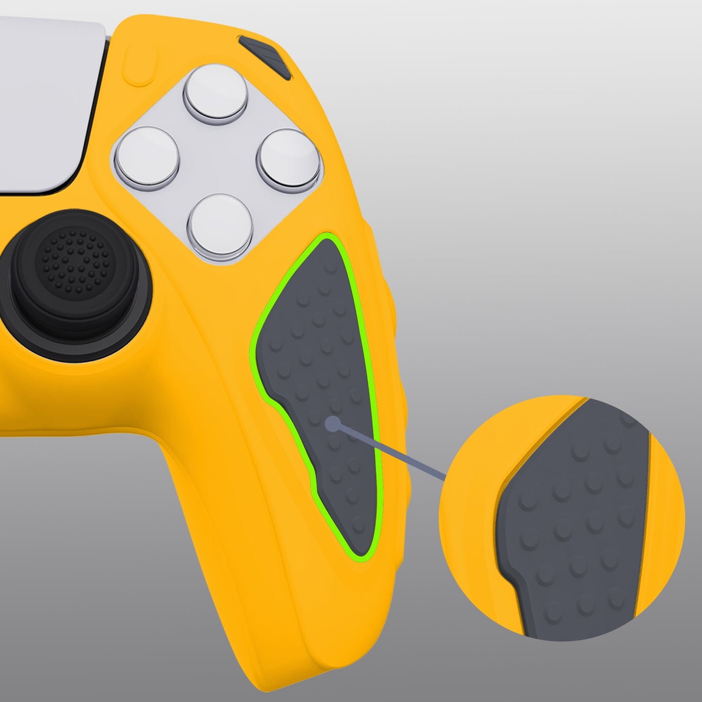 PlayVital Knight Edition Anti-Slip Silicone Cover Skin with Thumb Grip Caps for PS5 Wireless Controller - Caution Yellow & Graphite Gray - QSPF014 PlayVital