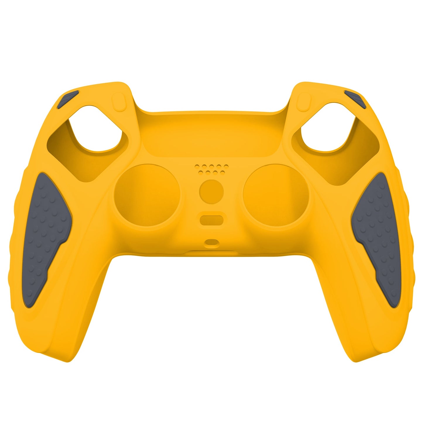 PlayVital Knight Edition Anti-Slip Silicone Cover Skin with Thumb Grip Caps for PS5 Wireless Controller - Caution Yellow & Graphite Gray - QSPF014 PlayVital