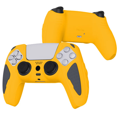 PlayVital Knight Edition Anti-Slip Silicone Cover Skin with Thumb Grip Caps for PS5 Wireless Controller - Caution Yellow & Graphite Gray - QSPF014 PlayVital