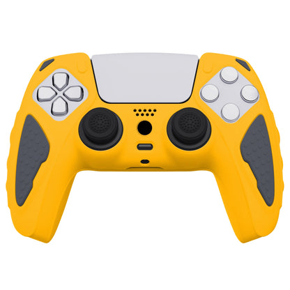 PlayVital Knight Edition Anti-Slip Silicone Cover Skin with Thumb Grip Caps for PS5 Wireless Controller - Caution Yellow & Graphite Gray - QSPF014 PlayVital