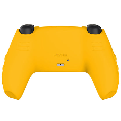 PlayVital Knight Edition Anti-Slip Silicone Cover Skin with Thumb Grip Caps for PS5 Wireless Controller - Caution Yellow & Graphite Gray - QSPF014 PlayVital