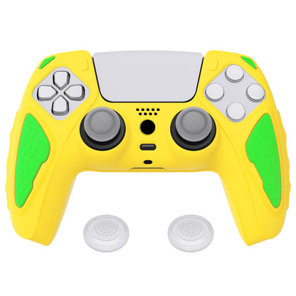 PlayVital Knight Edition Anti-Slip Silicone Cover Skin with Thumb Grip Caps for PS5 Wireless Controller - Legend Yellow & Green - QSPF016 PlayVital