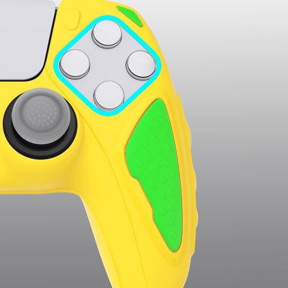 PlayVital Knight Edition Anti-Slip Silicone Cover Skin with Thumb Grip Caps for PS5 Wireless Controller - Legend Yellow & Green - QSPF016 PlayVital