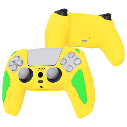 PlayVital Knight Edition Anti-Slip Silicone Cover Skin with Thumb Grip Caps for PS5 Wireless Controller - Legend Yellow & Green - QSPF016 PlayVital