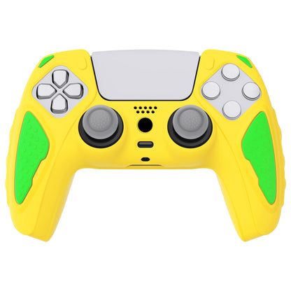 PlayVital Knight Edition Anti-Slip Silicone Cover Skin with Thumb Grip Caps for PS5 Wireless Controller - Legend Yellow & Green - QSPF016 PlayVital