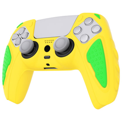 PlayVital Knight Edition Anti-Slip Silicone Cover Skin with Thumb Grip Caps for PS5 Wireless Controller - Legend Yellow & Green - QSPF016 PlayVital