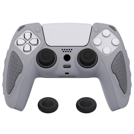 PlayVital Knight Edition Anti-Slip Silicone Cover Skin with Thumb Grip Caps for PS5 Wireless Controller - Metallic Gray & Dark Gray - QSPF011 PlayVital