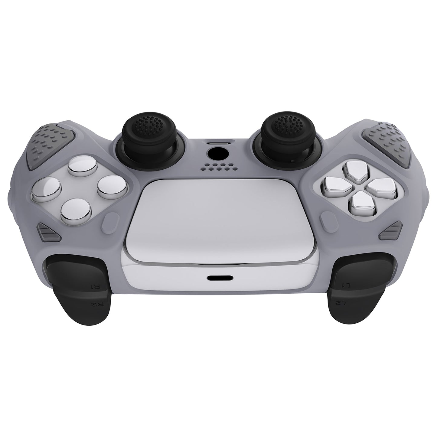 PlayVital Knight Edition Anti-Slip Silicone Cover Skin with Thumb Grip Caps for PS5 Wireless Controller - Metallic Gray & Dark Gray - QSPF011 PlayVital