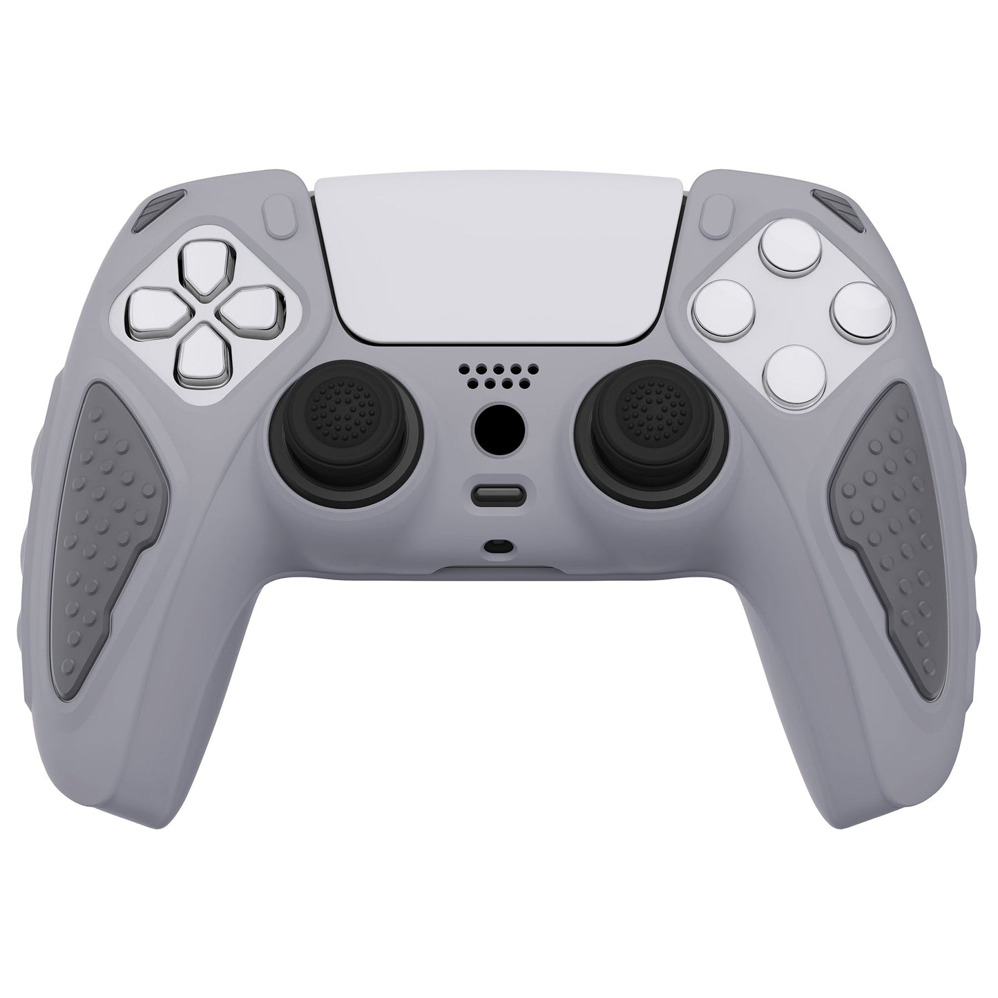 PlayVital Knight Edition Anti-Slip Silicone Cover Skin with Thumb Grip Caps for PS5 Wireless Controller - Metallic Gray & Dark Gray - QSPF011 PlayVital