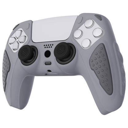 PlayVital Knight Edition Anti-Slip Silicone Cover Skin with Thumb Grip Caps for PS5 Wireless Controller - Metallic Gray & Dark Gray - QSPF011 PlayVital