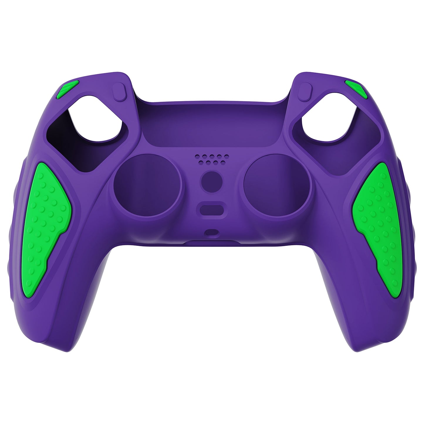 PlayVital Knight Edition Anti-Slip Silicone Cover Skin with Thumb Grip Caps for PS5 Wireless Controller - Neon Genesis Purple & Green - QSPF015 PlayVital