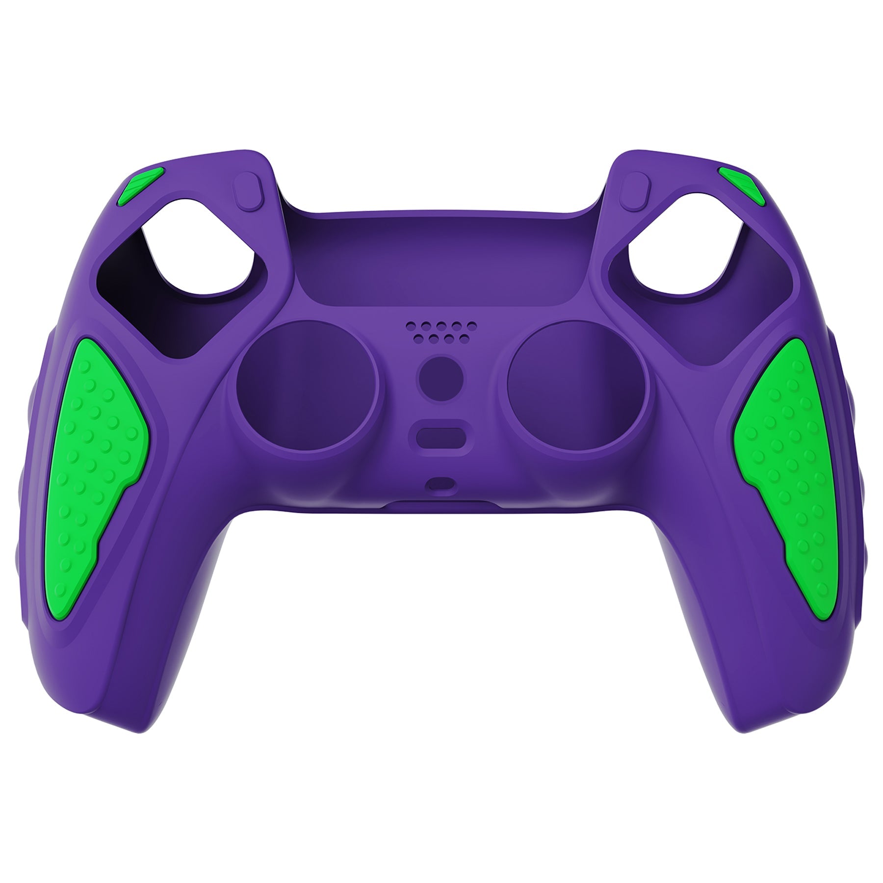 PlayVital Knight Edition Anti-Slip Silicone Cover Skin with Thumb Grip Caps for PS5 Wireless Controller - Neon Genesis Purple & Green - QSPF015 PlayVital