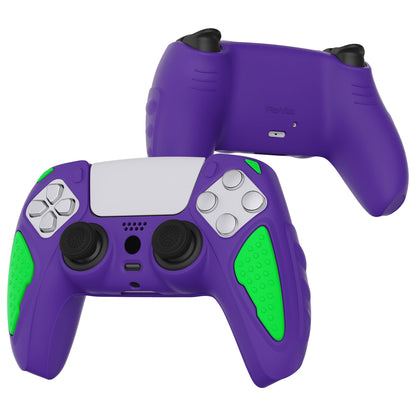 PlayVital Knight Edition Anti-Slip Silicone Cover Skin with Thumb Grip Caps for PS5 Wireless Controller - Neon Genesis Purple & Green - QSPF015 PlayVital