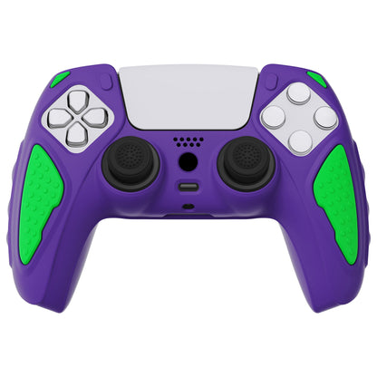 PlayVital Knight Edition Anti-Slip Silicone Cover Skin with Thumb Grip Caps for PS5 Wireless Controller - Neon Genesis Purple & Green - QSPF015 PlayVital