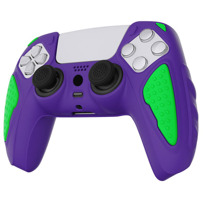 PlayVital Knight Edition Anti-Slip Silicone Cover Skin with Thumb Grip Caps for PS5 Wireless Controller - Neon Genesis Purple & Green - QSPF015 PlayVital