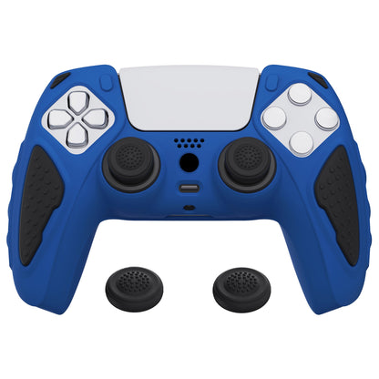 PlayVital Knight Edition Anti-Slip Silicone Cover Skin with Thumb Grip Caps for PS5 Wireless Controller - Passion Blue & Black - QSPF007 PlayVital