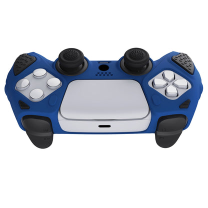 PlayVital Knight Edition Anti-Slip Silicone Cover Skin with Thumb Grip Caps for PS5 Wireless Controller - Passion Blue & Black - QSPF007 PlayVital