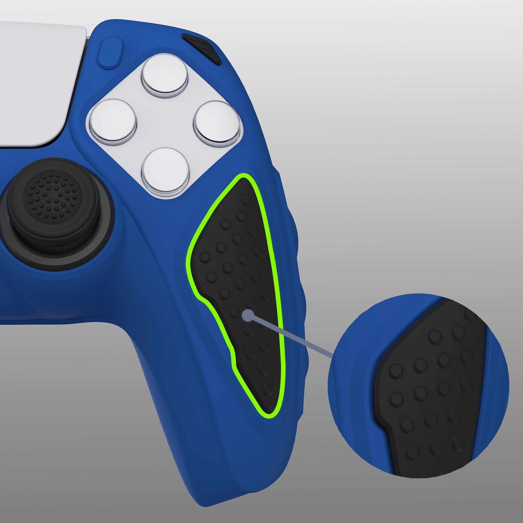 PlayVital Knight Edition Anti-Slip Silicone Cover Skin with Thumb Grip Caps for PS5 Wireless Controller - Passion Blue & Black - QSPF007 PlayVital