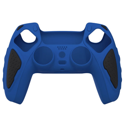 PlayVital Knight Edition Anti-Slip Silicone Cover Skin with Thumb Grip Caps for PS5 Wireless Controller - Passion Blue & Black - QSPF007 PlayVital