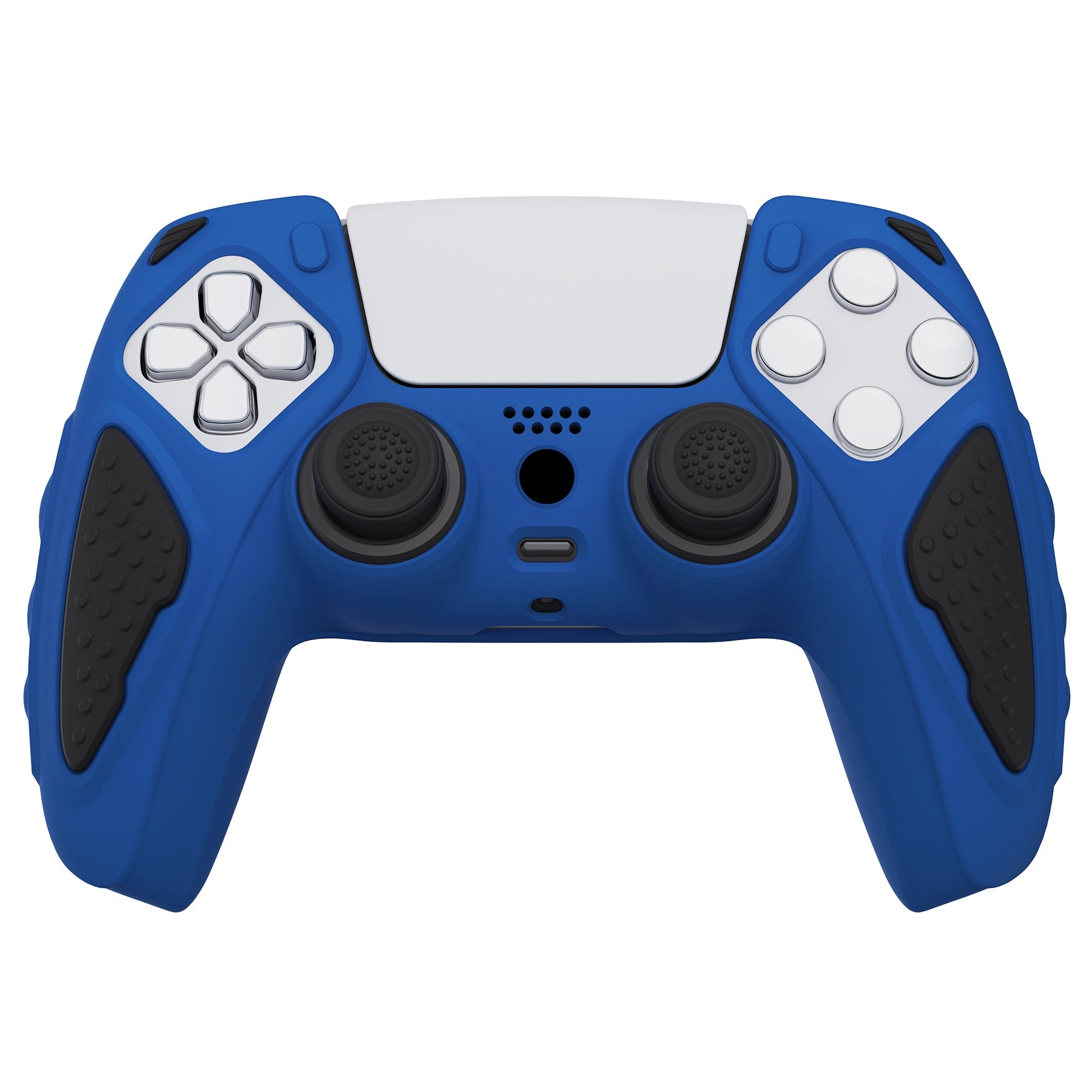 PlayVital Knight Edition Anti-Slip Silicone Cover Skin with Thumb Grip Caps for PS5 Wireless Controller - Passion Blue & Black - QSPF007 PlayVital