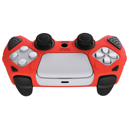 PlayVital Knight Edition Anti-Slip Silicone Cover Skin with Thumb Grip Caps for PS5 Wireless Controller - Passion Red & Black - QSPF005 PlayVital